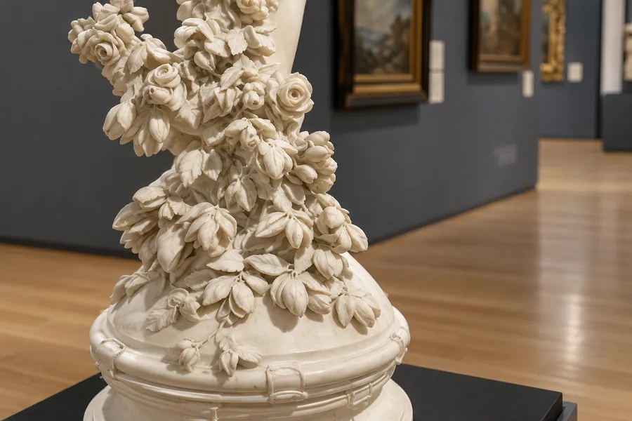 Kunstvolle florale Details einer dekorativen Skulptur im Museo Soumaya