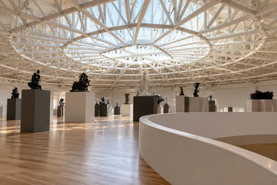 Die geschwungene Rampe, die in den obersten Skulpturensaal des Museo Soumaya führt